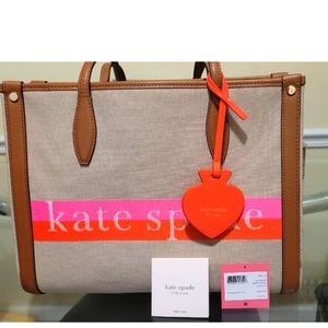 Kate Spade medium canvas bag.  It's 12.5" wide and 9.5" in height.